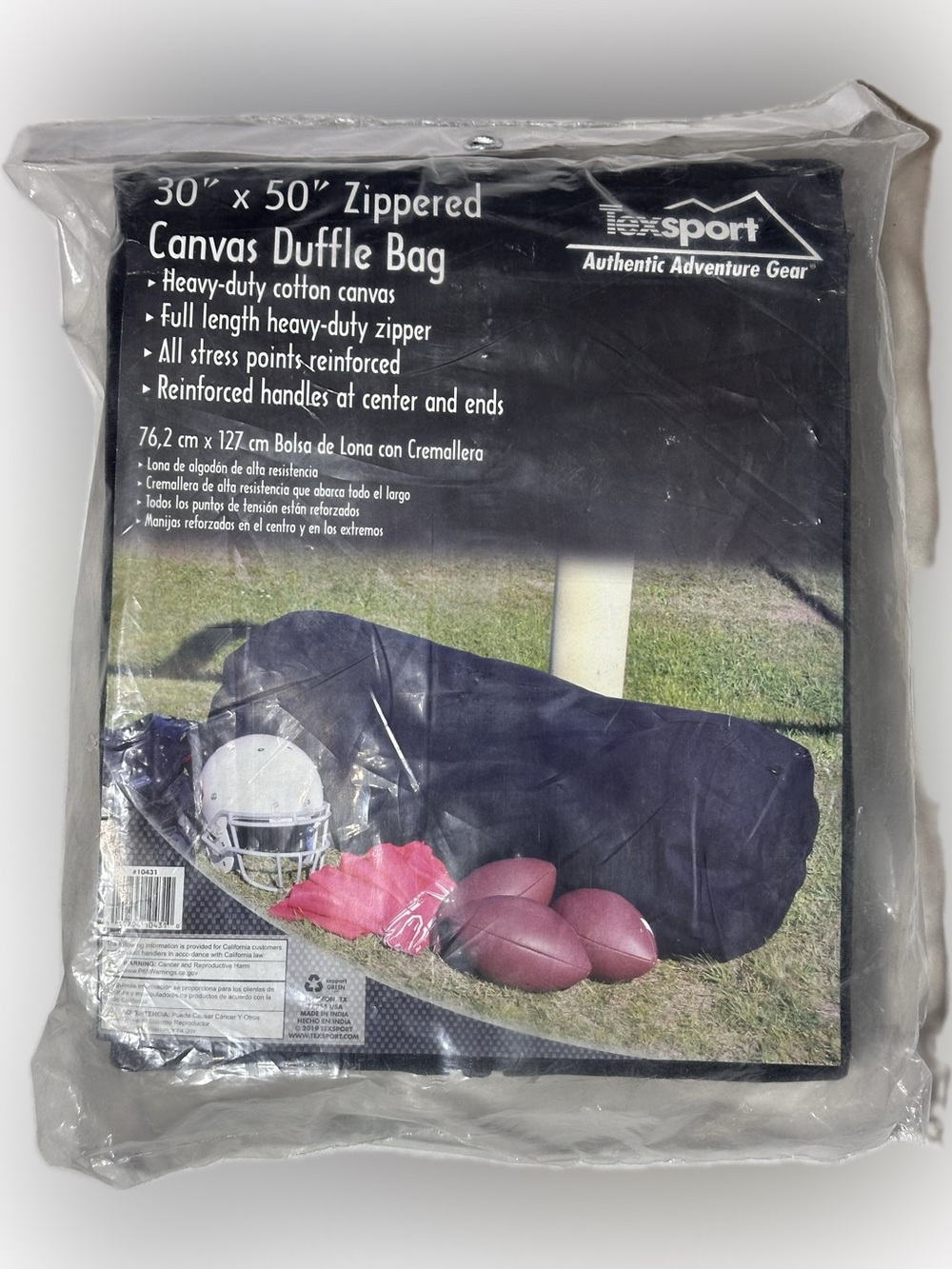 Texsport 30”X50” Zippered Canvas Duffle Bag - Black Travel & Gear Carrier